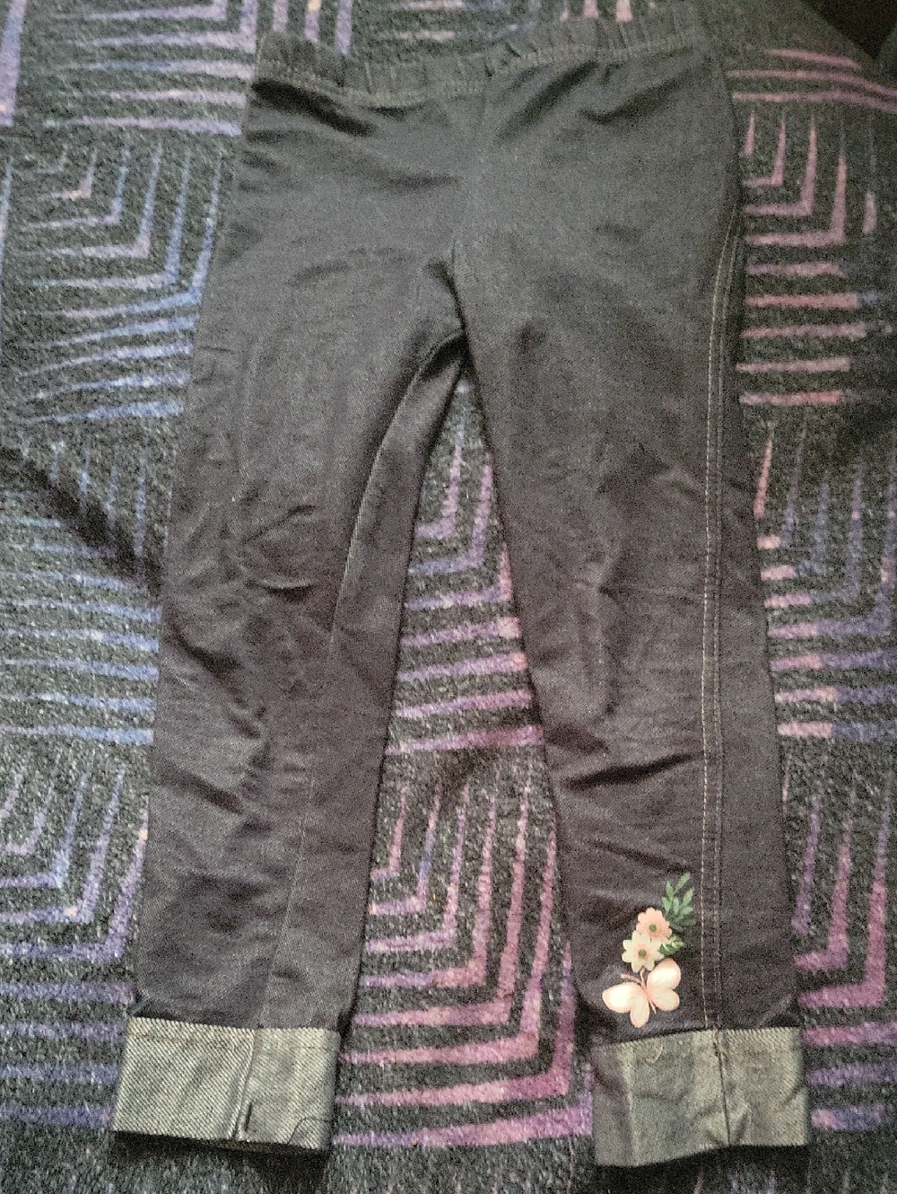 Navy Blue Leggings With Pink Butterfly
